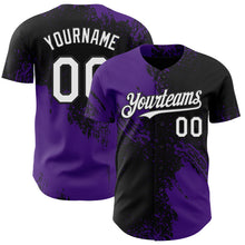 Load image into Gallery viewer, Custom Black White-Purple Abstract Brush Stroke Authentic Baseball Jersey
