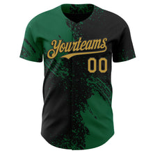Загрузить изображение в средство просмотра галереи, Custom Black Old Gold-Kelly Green Abstract Brush Stroke Authentic Baseball Jersey
