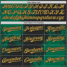 Загрузить изображение в средство просмотра галереи, Custom Black Old Gold-Kelly Green Abstract Brush Stroke Authentic Baseball Jersey
