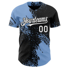 Laden Sie das Bild in den Galerie-Viewer, Custom Black White-Light Blue Abstract Brush Stroke Authentic Baseball Jersey
