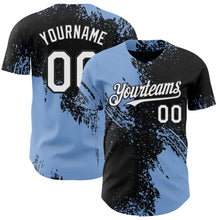 Laden Sie das Bild in den Galerie-Viewer, Custom Black White-Light Blue Abstract Brush Stroke Authentic Baseball Jersey
