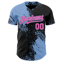 Laden Sie das Bild in den Galerie-Viewer, Custom Black Pink-Light Blue Abstract Brush Stroke Authentic Baseball Jersey
