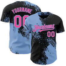 Laden Sie das Bild in den Galerie-Viewer, Custom Black Pink-Light Blue Abstract Brush Stroke Authentic Baseball Jersey
