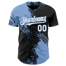Laden Sie das Bild in den Galerie-Viewer, Custom Black White-Light Blue Abstract Brush Stroke Authentic Baseball Jersey
