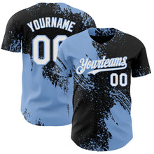 Laden Sie das Bild in den Galerie-Viewer, Custom Black White-Light Blue Abstract Brush Stroke Authentic Baseball Jersey
