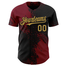 Load image into Gallery viewer, Custom Black Old Gold-Crimson Abstract Brush Stroke Authentic Baseball Jersey
