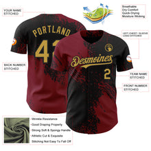 Load image into Gallery viewer, Custom Black Old Gold-Crimson Abstract Brush Stroke Authentic Baseball Jersey
