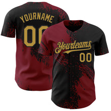 Load image into Gallery viewer, Custom Black Old Gold-Crimson Abstract Brush Stroke Authentic Baseball Jersey
