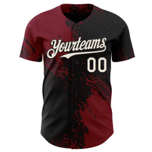 Laden Sie das Bild in den Galerie-Viewer, Custom Black Cream-Crimson Abstract Brush Stroke Authentic Baseball Jersey
