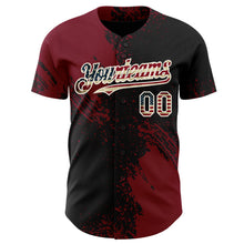 Laden Sie das Bild in den Galerie-Viewer, Custom Black Vintage USA Flag Crimson-Cream Abstract Brush Stroke Authentic Baseball Jersey
