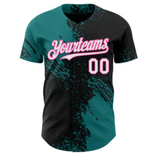 Laden Sie das Bild in den Galerie-Viewer, Custom Black White Teal-Pink Abstract Brush Stroke Authentic Baseball Jersey

