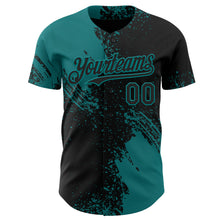 Load image into Gallery viewer, Custom Black-Teal Abstract Brush Stroke Authentic Baseball Jersey

