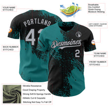 Load image into Gallery viewer, Custom Black Gray-Teal Abstract Brush Stroke Authentic Baseball Jersey
