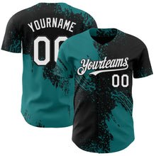 Load image into Gallery viewer, Custom Black White-Teal Abstract Brush Stroke Authentic Baseball Jersey

