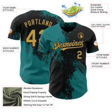 Laden Sie das Bild in den Galerie-Viewer, Custom Black Old Gold-Teal Abstract Brush Stroke Authentic Baseball Jersey
