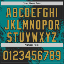 Laden Sie das Bild in den Galerie-Viewer, Custom Black Old Gold-Teal Abstract Brush Stroke Authentic Baseball Jersey
