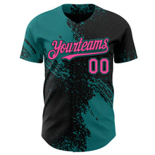 Load image into Gallery viewer, Custom Black Pink-Teal Abstract Brush Stroke Authentic Baseball Jersey
