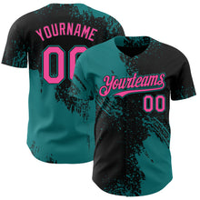 Load image into Gallery viewer, Custom Black Pink-Teal Abstract Brush Stroke Authentic Baseball Jersey
