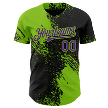 Laden Sie das Bild in den Galerie-Viewer, Custom Black Purple-Neon Green Abstract Brush Stroke Authentic Baseball Jersey
