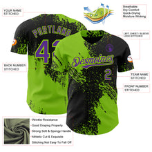Laden Sie das Bild in den Galerie-Viewer, Custom Black Purple-Neon Green Abstract Brush Stroke Authentic Baseball Jersey
