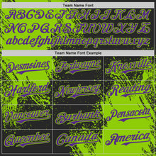 Laden Sie das Bild in den Galerie-Viewer, Custom Black Purple-Neon Green Abstract Brush Stroke Authentic Baseball Jersey
