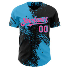 Load image into Gallery viewer, Custom Black Pink-Sky Blue Abstract Brush Stroke Authentic Baseball Jersey
