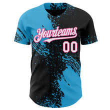 Load image into Gallery viewer, Custom Black White Sky Blue-Pink Abstract Brush Stroke Authentic Baseball Jersey
