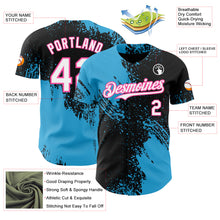 Load image into Gallery viewer, Custom Black White Sky Blue-Pink Abstract Brush Stroke Authentic Baseball Jersey
