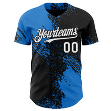 Загрузить изображение в средство просмотра галереи, Custom Black White-Electric Blue Abstract Brush Stroke Authentic Baseball Jersey
