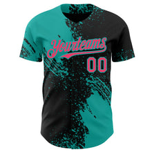 Load image into Gallery viewer, Custom Black Neon Pink-Aqua Abstract Brush Stroke Authentic Baseball Jersey
