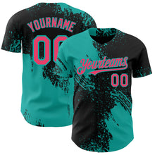 Load image into Gallery viewer, Custom Black Neon Pink-Aqua Abstract Brush Stroke Authentic Baseball Jersey
