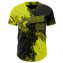 Load image into Gallery viewer, Custom Black-Neon Yellow Abstract Brush Stroke Authentic Baseball Jersey

