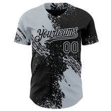 Laden Sie das Bild in den Galerie-Viewer, Custom Black-Silver Abstract Brush Stroke Authentic Baseball Jersey
