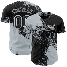 Laden Sie das Bild in den Galerie-Viewer, Custom Black-Silver Abstract Brush Stroke Authentic Baseball Jersey

