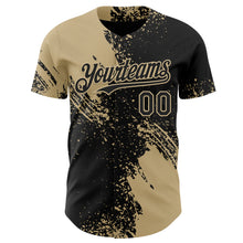 Load image into Gallery viewer, Custom Black-Vegas Gold Abstract Brush Stroke Authentic Baseball Jersey
