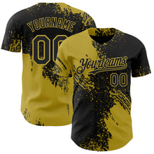 Load image into Gallery viewer, Custom Black-Old Gold Abstract Brush Stroke Authentic Baseball Jersey
