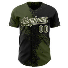 Load image into Gallery viewer, Custom Black Olive-Cream Abstract Brush Stroke Authentic Baseball Jersey
