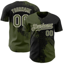 Load image into Gallery viewer, Custom Black Olive-Cream Abstract Brush Stroke Authentic Baseball Jersey
