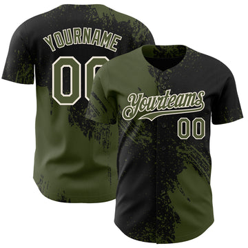 Custom Black Olive-Cream Abstract Brush Stroke Authentic Baseball Jersey