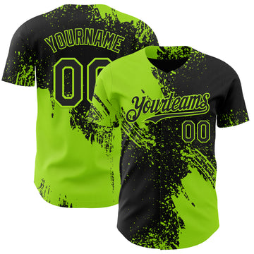 Custom Black-Neon Green Abstract Brush Stroke Authentic Baseball Jersey