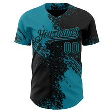 Load image into Gallery viewer, Custom Black-Teal Abstract Brush Stroke Authentic Baseball Jersey
