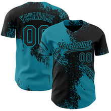 Load image into Gallery viewer, Custom Black-Teal Abstract Brush Stroke Authentic Baseball Jersey
