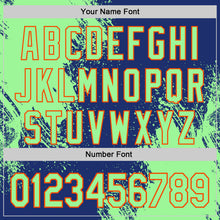 Load image into Gallery viewer, Custom Royal Pea Green-Orange Abstract Brush Stroke Authentic Baseball Jersey
