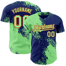 Load image into Gallery viewer, Custom Royal Pea Green-Orange Abstract Brush Stroke Authentic Baseball Jersey
