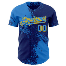 Загрузить изображение в средство просмотра галереи, Custom Royal Electric Blue-Yellow Abstract Brush Stroke Authentic Baseball Jersey
