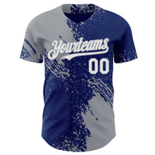 Load image into Gallery viewer, Custom Royal White-Gray Abstract Brush Stroke Authentic Baseball Jersey
