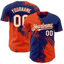 Load image into Gallery viewer, Custom Royal White-Orange Abstract Brush Stroke Authentic Baseball Jersey
