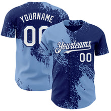 Load image into Gallery viewer, Custom Royal White-Light Blue Abstract Brush Stroke Authentic Baseball Jersey
