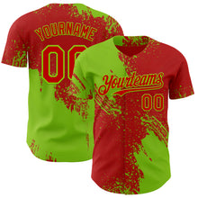 Загрузить изображение в средство просмотра галереи, Custom Red-Neon Green Abstract Brush Stroke Authentic Baseball Jersey
