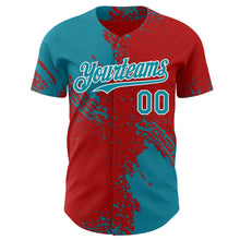 Laden Sie das Bild in den Galerie-Viewer, Custom Red Teal-White Abstract Brush Stroke Authentic Baseball Jersey

